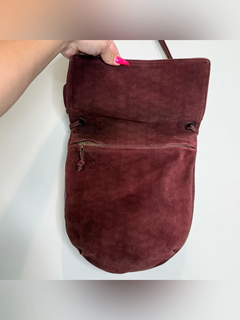 Vintage Bottega Veneta maroon suede and leather shoulder bag